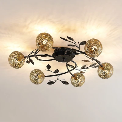 Afbeelding van Lucande plafondlamp 6 lichts ijzer H: 13 cm G9 zwart, goud
