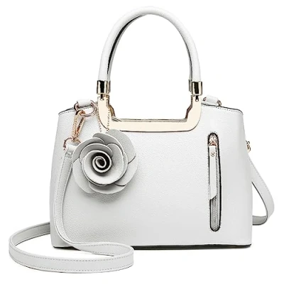 Afbeelding van Miss Lulu Handtas Met Bloemen Handvat tas Schoudertas Elegant Synthetisch leer Retro Zak Vrouwen (Wit)