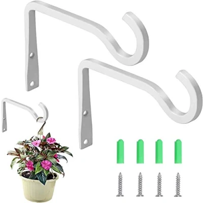 Afbeelding van KSS 2 Pack Muur Opknoping Mand Beugel, Haken Plantenmand Houder Hanger voor Tuin Gazon Licht Bloempotten Vogelvoeders Planten Lantaarns Windklokkenspel (2 stuks) (Wit)