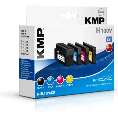 Afbeelding van KMP Inktcartridge vervangt HP 950XL, 951XL, C2P43AE, CN045AE, CN046AE, CN047AE, CN048AE Compatibel Combipack Zwart, Cyaan, Magenta, Geel H100V 1722,4050