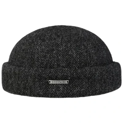 Afbeelding van Stetson Lavoy Herringbone Wool Dockermuts Heren Made in the EU docker cap wintermuts met omslag Dockermutsen voering voor Herfst/Winter M (56 57 cm) antraciet