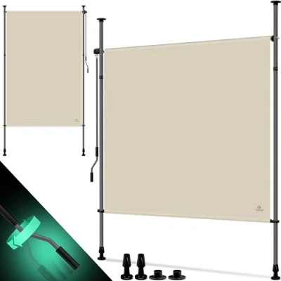 Afbeelding van KESSER® Zonnescherm Luifel verticale Zonwering 120 x 310 cm Klemluifel uittrekbaar en ondoorzichtig, Zijluifel met handslinger, zonder boren, Wind &amp; Privacy Scherm voor balkon tuin terras Beige