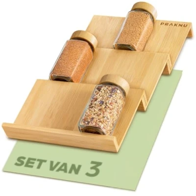 Afbeelding van Kruidenrek Lade Organizer Bamboe FSC® voor 12 kruidenpotjes (19 x 13 3 cm) Met Antislipmat Niveaus Keuken Ruimte
