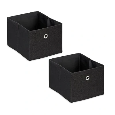 Afbeelding van Relaxdays opvouwbare opbergmand, kleine mand van stof, set 2, HxBxD: 16 x 20,5 25 cm, kastmand, speelgoed, zwart