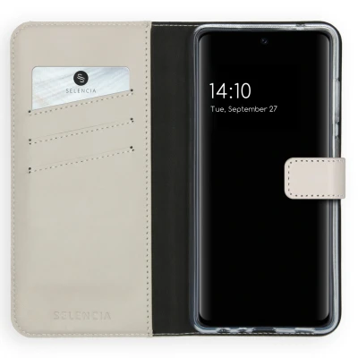 Afbeelding van Samsung Galaxy A72 Hoesje Echt leder Selencia Bookcase Grijs Telefoonhoesje