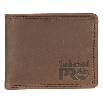 Afbeelding van Timberland PRO Men&#039;s Slim Leather RFID Bifold Wallet with Back ID Window, Dark Brown/Pullman, One Size