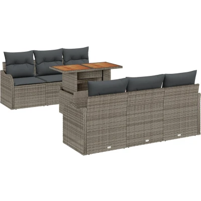 Afbeelding van vidaXL 7 Delige Tuin Sofa Set met Kussens Grijs Poly Rattan Acacia