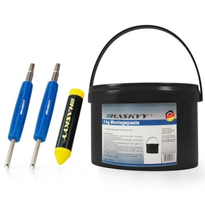 Afbeelding van 3 kg bandenmontage montagepasta zwart pasta montagewax set incl. 2 x ventieldraaier en vetkrijt universele voor