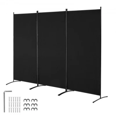 Afbeelding van VEVOR scheidingsscherm 260cm 3 panelen kantoor zwart privacyscherm