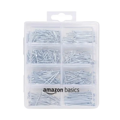 Afbeelding van Amazon Basics Spijkerset, spijkers met verzonken kop, draadnagels, gewone en fotolijstnagels, 550 stuks