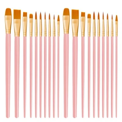 Afbeelding van CNMTCCO Verfborstels 20 STKS Nylon Haarverf Borstels Set voor Acryl Olie Aquarel Gouache Schilderen Gezichtsverf Kinderen en Volwassenen (Pnk)