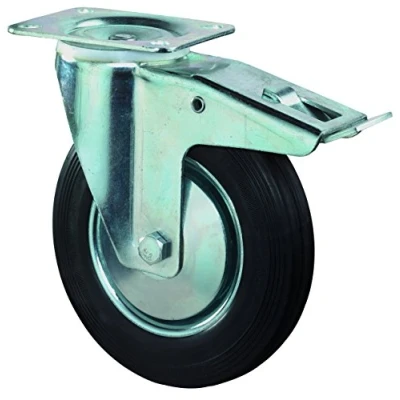 Afbeelding van Zwenkwiel+rem 100mm rubber totale hoogte 128mm