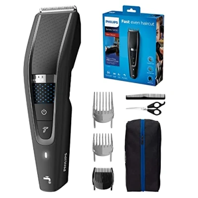 Afbeelding van Philips Tondeuse voor mannen, serie 5000 tondeuse, lengte veranderende wijzerplaat met 28 instellingen, cijfers 0 7, 90 minuten looptijd, snoer en draadloos gebruik HC5632/13