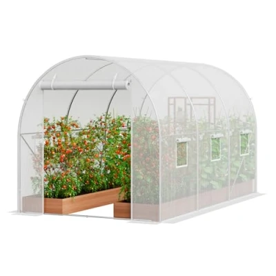 Afbeelding van VEVOR Walk in tunnelkas, 9x7x6ft hoepelhuis, broeikastunnel, plant warm huis met gegalvaniseerd stalen frame, witte PE afdekking, oprolbare ritsdeur en 6 ramen voor buiten