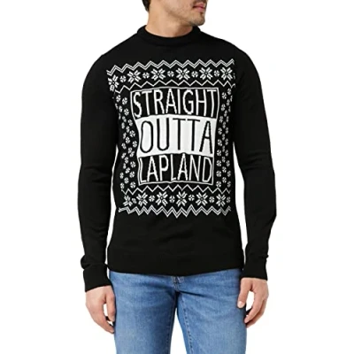 Afbeelding van FM London kersttrui voor heren, comfortabele in een aantal designs, geschikt kerstfeesten en op het werk tijdens de kersttijd, Zwart (Made Lapland)., L