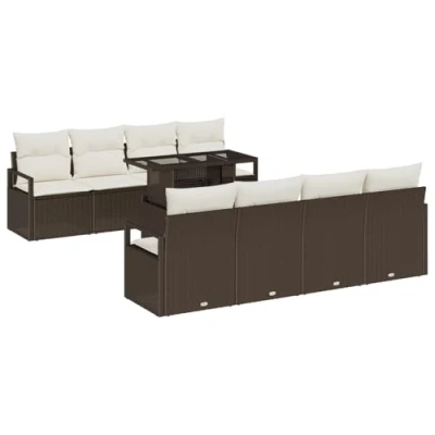 Afbeelding van vidaXL 9 delige Tuin Sofaset met Kussens Bruin Poly Rattan