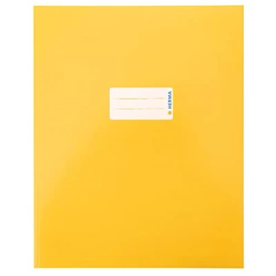 Afbeelding van HERMA 20044 Kartonnen boekenkaft kwart, set van 10 niethoezen met tekstveld, stevig en extra sterk papier, voor schoolschriften, geel