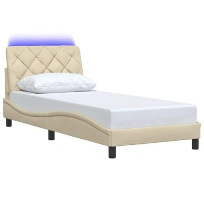 Afbeelding van vidaXL Bedframe met LED zonder matras 90x200 cm stof crèmekleurig