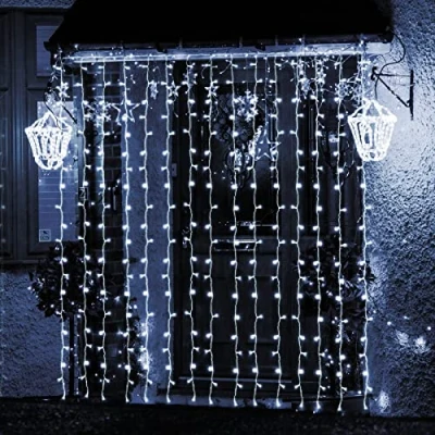 Afbeelding van SALCAR Led lichtgordijn voor buiten, 3 x m, lichtketting, gordijn, binnen met 8 modi en geheugen, kerstverlichting tuin, koudwit