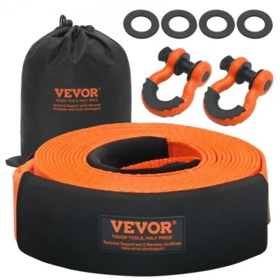 Afbeelding van VEVOR Heavy Duty Trekriem Herstel Kit 3 &quot;x 9 m (MBS 35 lbs) Boombesparing Lier Strap, Triple Versterkte Loop &amp; Beschermende Mouwen Opbergtas, 3/4&quot; D Ring Sluitingen, voor Truck Jeep SUV ATV