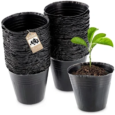Afbeelding van KADAX Bloempot voor zaailingen, ronde kweekpotten van kunststof, kweekpot, zaadpotten, bloempotten plastic pot (diameter 6 cm, 100 stuks, zwart)
