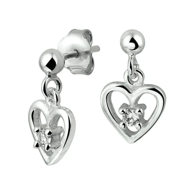 Afbeelding van Oorknoppen Hart Zirkonia Zilver Gerhodineerd Glanzend 15 mm x 8