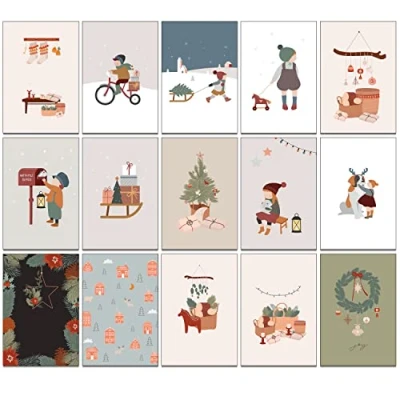 Afbeelding van The lazy panda card company Traditionele en nostalgische kerstkaarten, 32 stuks