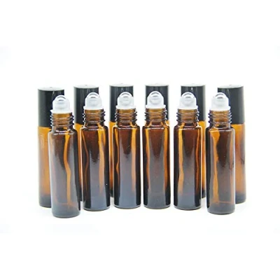 Afbeelding van YIZHAO etherische olie 10 ml bruine glazen rolflessen, lege olieroller fles voor olie, massage, schoonheidsoliemix, laboratoriumfles met [roestvrijstalen rolbal] 12 stuks