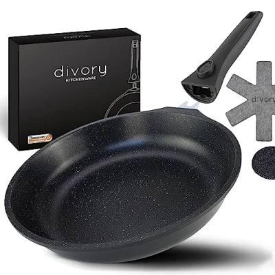 Afbeelding van DIVORY Grote pan 28 cm, afneembare handgreep, inductie, gecoat, aluminium braadpan groot + pannenbeschermer, inductiepan