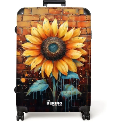 Afbeelding van NoBoringSuitcases.com® Koffer groot Reiskoffer lichtgewicht Zonnebloem in graffiti stijl Rolkoffer met 4 wielen Grote trolley XL 98 liter bagage