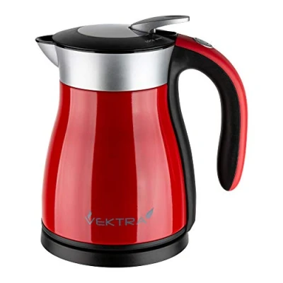 Afbeelding van Vektra VEK 1201 Vacuüm geïsoleerde waterkoker, 1,2 l, roestvrij staal, dubbelwandig, EU stekker, thermoskan 2 in 1 warmhoudfunctie, BPA vrij, draadloze veiligheidsvergrendeling, rood