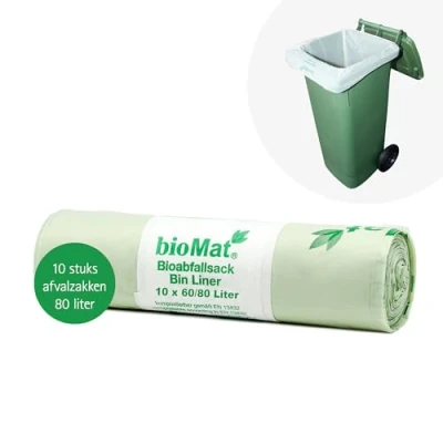 Afbeelding van bioMat Composteerbare Afvalzakken van 80 liter, 10 Zakken voor Organisch Afval Biobak, Restafvalbak, Premium Kwaliteit, Klimaatneutraal, Made in Germany