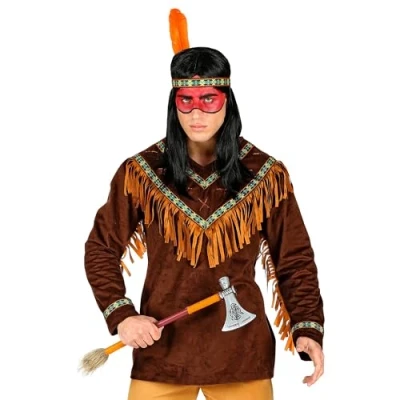 Afbeelding van Widmann Indiaan Kostuum Genadeloze Biloxi Krijger Man Bruin Large Carnavalskleding Verkleedkleding