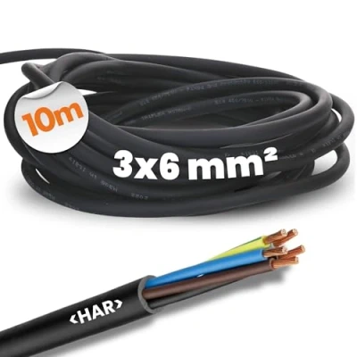 Afbeelding van 10 meter Lapp 1600120 H07RN F 3x6 mm² flexibele rubberen kabel met aardgeleider I UV bestendige voor buitengebruik oliebestendig koudebestendig aansluitkabel 3G6 mm2 zwart