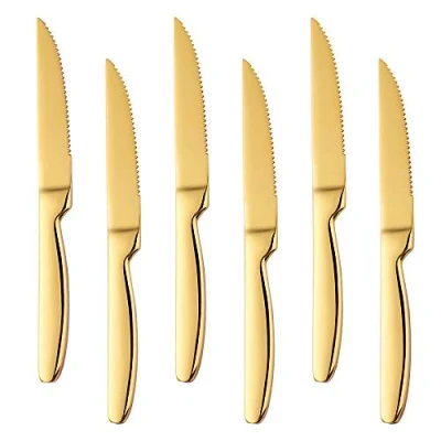 Afbeelding van Gold Steakmessen Set 18/0 roestvrij staal, Bisda 6 stuks bestek mes, 22cm