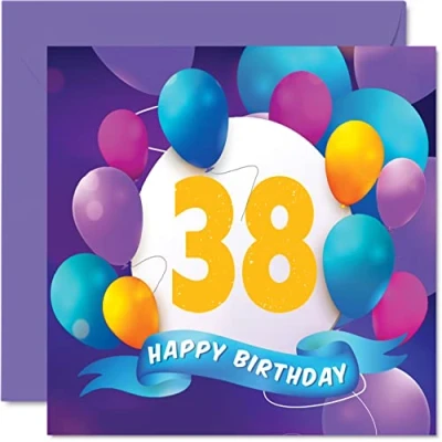 Afbeelding van 38e verjaardagskaart voor mannen vrouwen ballonfeest gelukkige verjaardagskaarten 38 jaar oude man vrouw broer zus mama papa tante oom beste vriend neef, 145 mm x verjaardag wenskaarten cadeau