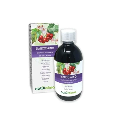 Afbeelding van Tweestijlige meidoorn (Crataegus oxyacantha) bladeren en bloemen Alcoholvrije moedertinctuur Naturalma Vloeibaar extract druppels 500 ml Voedingssupplement Veganistisch