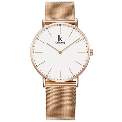 Afbeelding van Alienwork IK Horloge Heren Dames Rose Goud Mesh Armband Wit Ultradun
