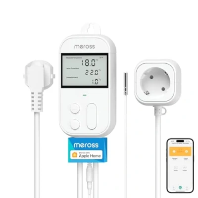 Afbeelding van Meross Temperatuurregelaar Smart thermostaat stopcontact voor HomeKit Digital WLAN verwarmingsthermostaat met sensor verwarming en koeling 16 A, 2,4 GHz