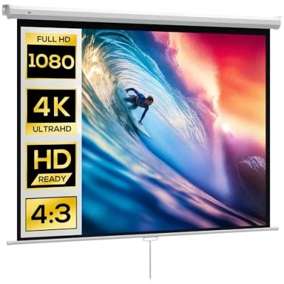 Afbeelding van HOMCOM 84 inch projectiescherm, beamer, voor thuisbioscoop, 4:3 4K HD, wand of plafondbevestiging, 181 x 8 138 cm, wit