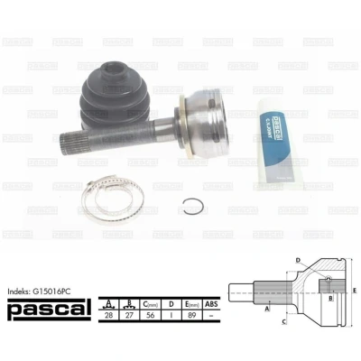 Afbeelding van Homokineet reparatie set, aandrijfas PASCAL G15016PC