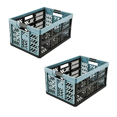 Afbeelding van keeeper 2x stevige professionele vouwkratten met soft touch handgrepen, 45 l, Ben, Nordic Blue (blauw)