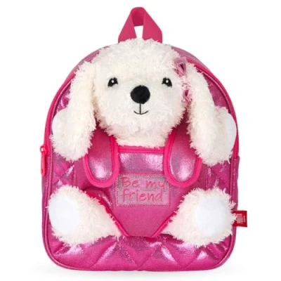 Afbeelding van PERLETTI Poedel Accessoires Rugzak Meisjes 3 4 5 6 Jaar Roze Backpack Kleuterschool met Knuffeldier voor Kinder Kindertas Kleuter Knuffel Hond Speelgoed (Rugzak)