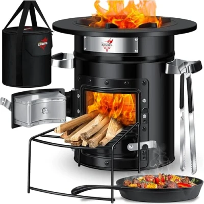 Afbeelding van KESSER® Rocket stove incl. grillpan van gietijzer met draagtas, Dutch Oven, BBQ, houtkachel, kooktoestel voor camping, campinggrill, roestvrij staal, zwart