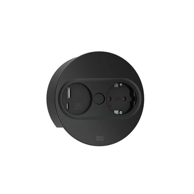 Afbeelding van Bachmann inbouw stopcontacten twist 2 1x 230v ra usb a c chrgr 2m montagestekker los bijgeleverd rond zwart mat 946 104