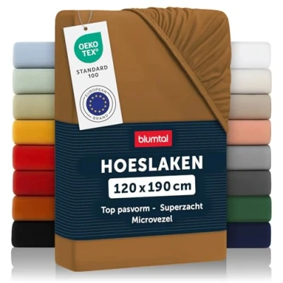 Afbeelding van Blumtal Hoeslaken Microvezel 120 x 190 cm Oeko Tex gecertificeerd tot 25 Matrashoogte pumpkin spice