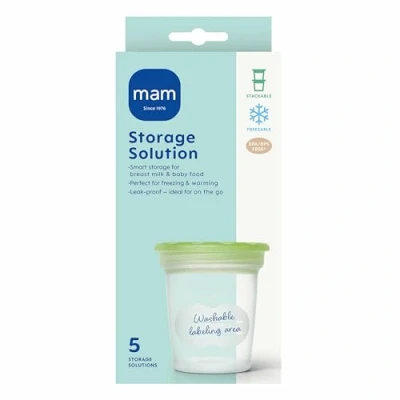 Afbeelding van MAM bewaarbeker, moedermelk en babyvoeding bewaarbox die op de handmatige borstkolf past, praktisch bewaren in koelkast vriezer, set van 5 stuks