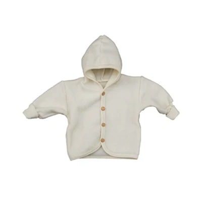 Afbeelding van Cosilana Babyjasje met capuchon van zacht wolfleece, 60% scheerwol kbT, 40% katoen (kbA), naturel, 62 68