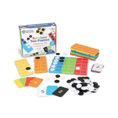 Afbeelding van Learning Resources Rainbow Tien frames Klassenset, vanaf 5 jaar, 10 aansluitbare en tellers, hulpmiddelen voor wiskundeonderwijs, basisbenodigdheden het klaslokaal