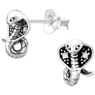 Afbeelding van JoyS Zilveren slang oorbellen 7 x 9 mm zirkonia geoxideerd cobra oorknoppen